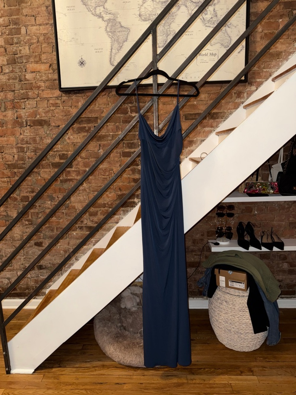 Katie May Navy Blue Draped Slip Maxi Dress